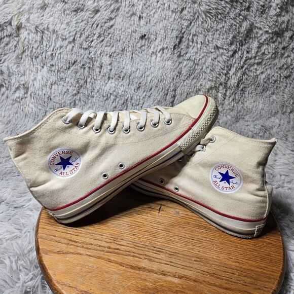 Original Retro Vintage 1990s Converse Men Size 10 White High Tops Chuck USA Made - Picture 1 of 10
